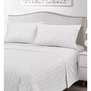 Queen Fairfield Square Silver White Metallic Sheet Set 300 TC 100% Cotton